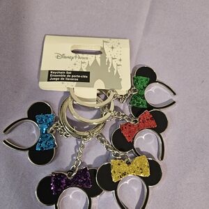 Disney Parks Glitter Minnie Ear Heaband Keychain Set